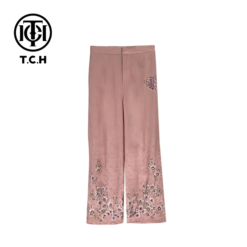 TCH-潮牌夏季新款时尚百搭洋气宽松重工烫钻直裤长裤T72B20E6017