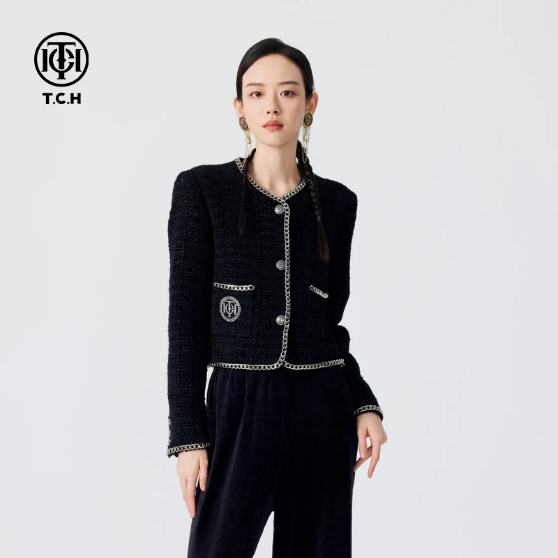 TCH轻奢烫钻工艺法式气质减龄时尚小香风外套女T72C276070私服tch