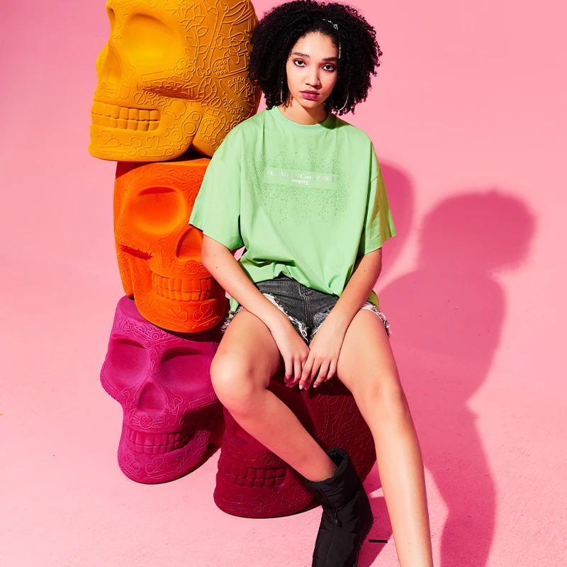 TCH潮牌-满钻胶印字母简约风休闲时尚百搭绿色T恤夏季-T69C106067