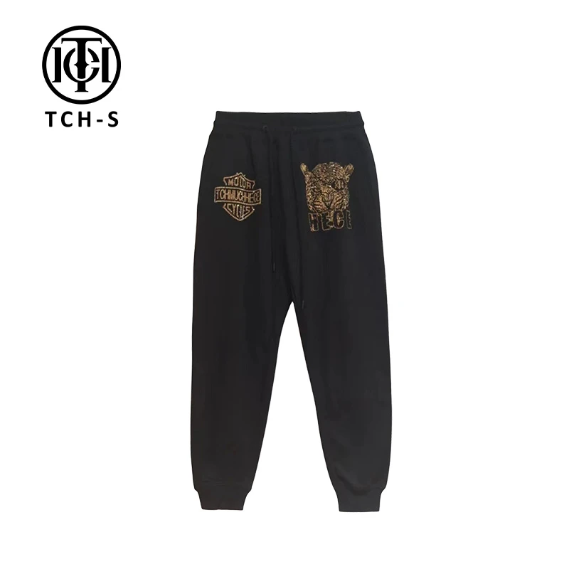 男装-TCH潮牌时尚简约豹头金钻秋冬休闲百搭黑色裤子S66C209152