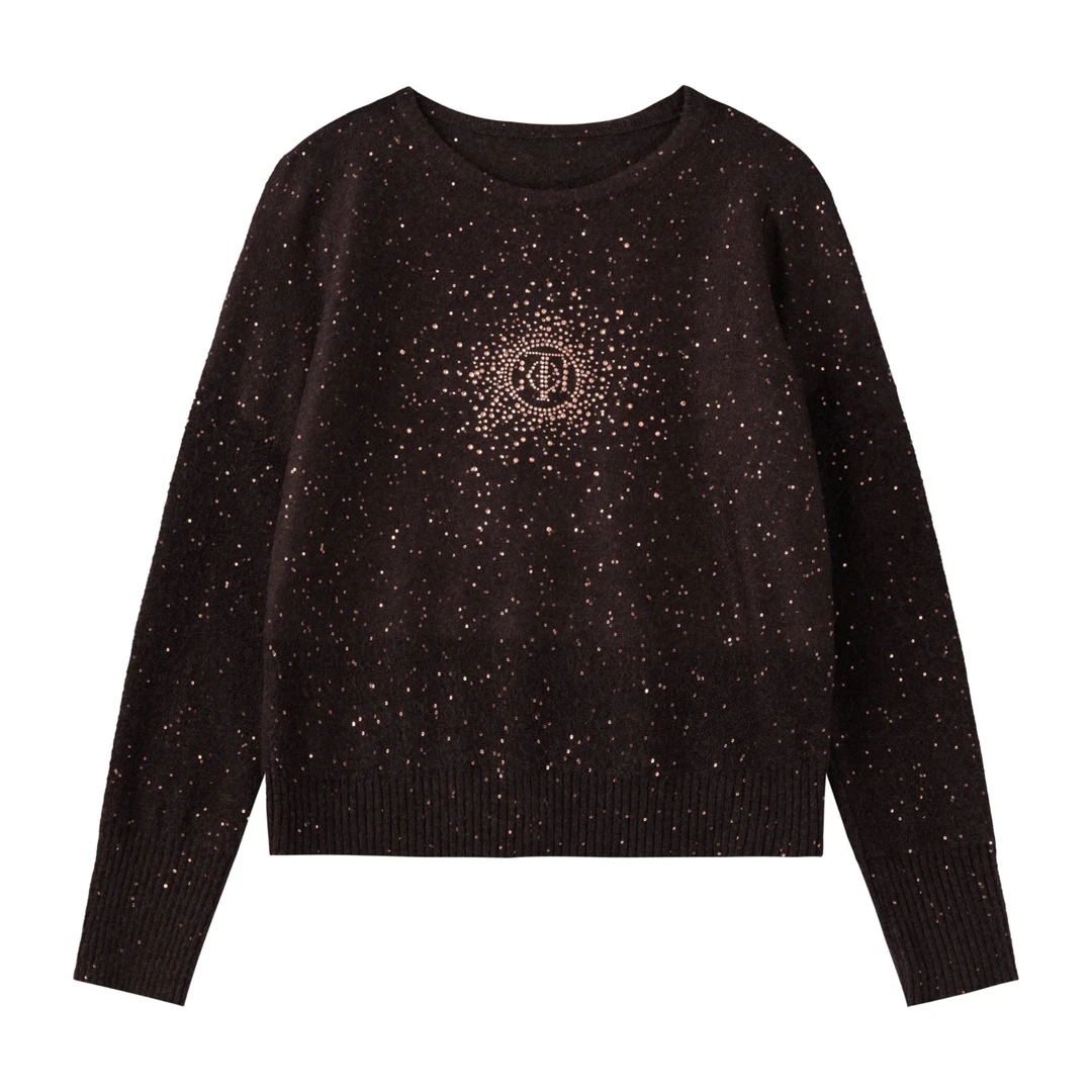 TCH-时尚潮牌老钱风LOGO烫钻立体百搭圆领秋冬针织衫T72C09E9035