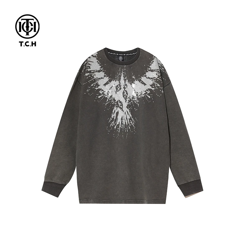 潮牌-TECHNO CHILLOUT HOUSE潮牌圆领休闲灰色卫衣T21111C6013