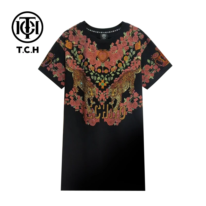 TCH轻奢烫钻工艺新中式花藤宫廷风连衣裙女T72B30E6041私服tch