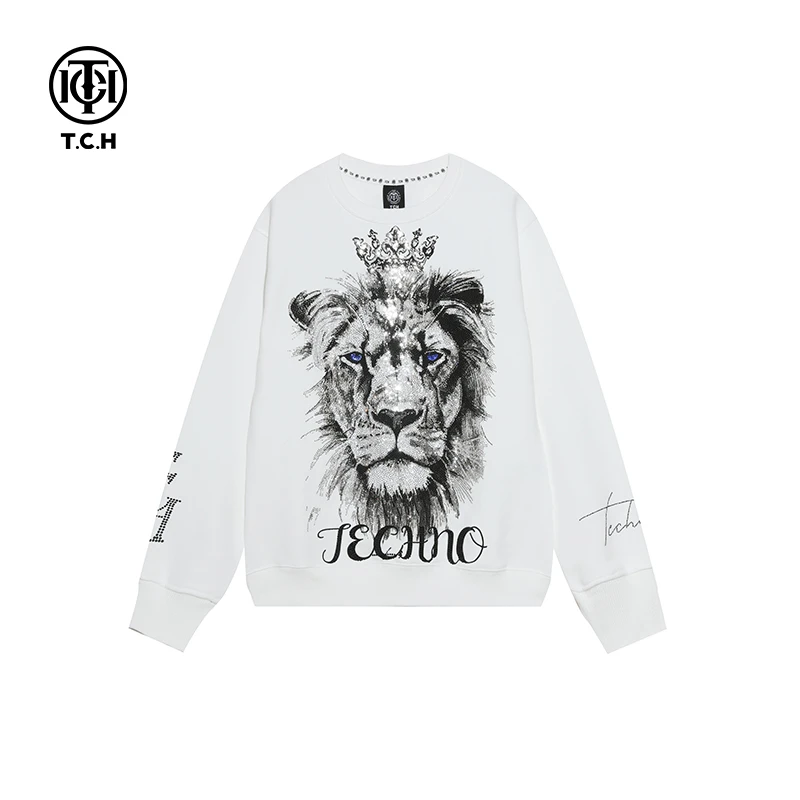 潮牌-TCH蓝眼狮子头烫钻卫衣T21311C6027