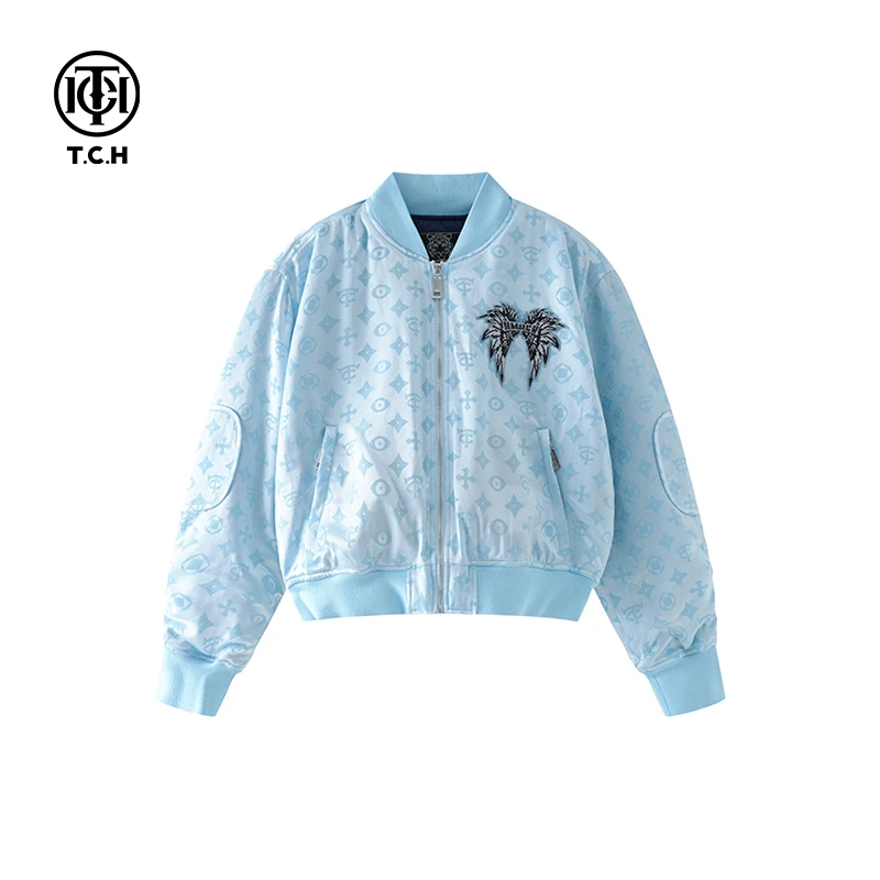 潮牌TCH潮牌烫钻设计师字母时尚休闲洋气蓝色夹克外套T69D18E6001