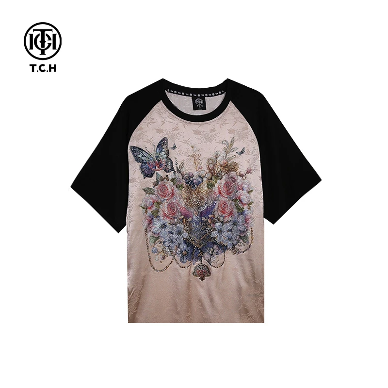 (现货）潮牌-TCH2025秋季重工烫钻半袖T恤时尚设计感休闲短袖T72C1