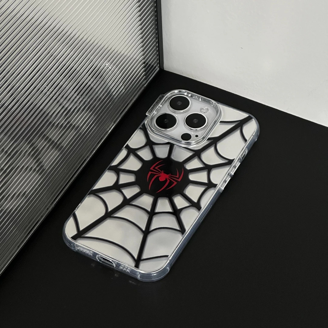 手机壳适用于苹果15pro红色蜘蛛网14/13防摔潮流高级感小众水波纹