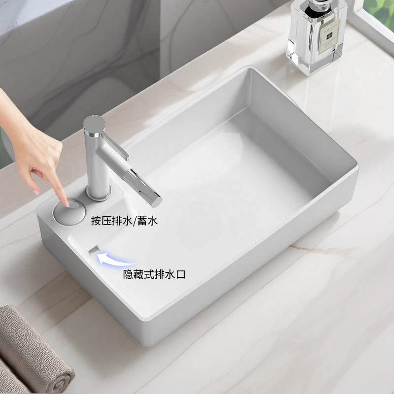 台控洗手盆隐藏式下水洗脸盆家用阳台陶瓷盆洗衣机台上盆后侧排水