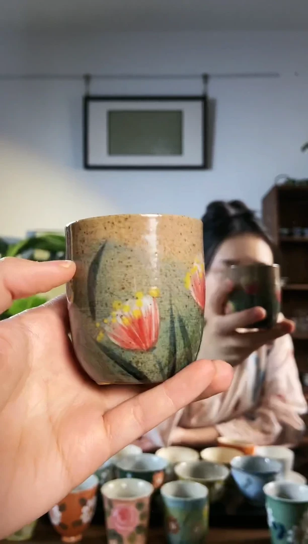 【闪购商品】釉下彩油画郁金香可乐杯