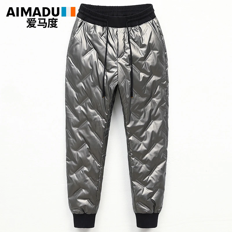 AIMADU/爱马度9813 白鸭绒羽绒裤加厚保暖亮面潮流宽松羽绒裤子