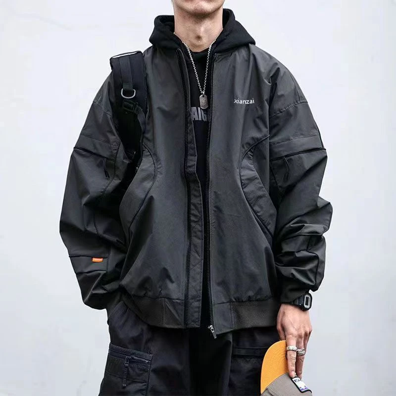 春秋新款户外美式复古飞行员夹克防风防水宽松棒球服工装外套男潮
