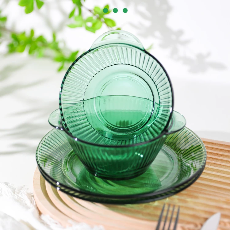 玻璃碗餐具墨绿碗碟套装家用耐高温汤饭泡面饭碗餐具