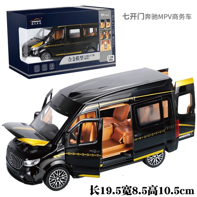 1/24本治商务车合金汽车模型回力声光玩具房车七开MPV面包车9598