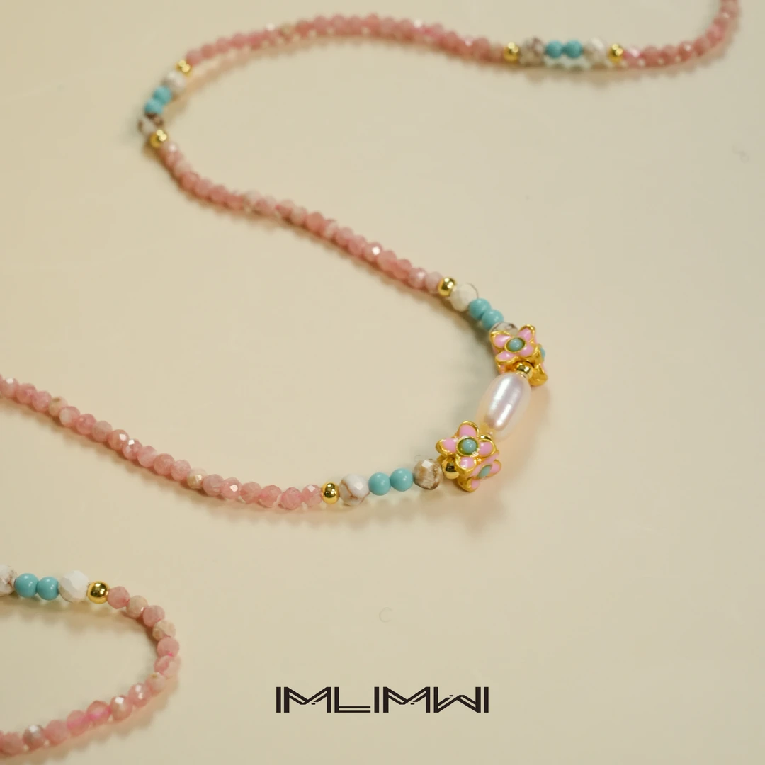 铜项链 【莫离】粉色清新花朵原创设计手工串珠小众轻奢项链M220