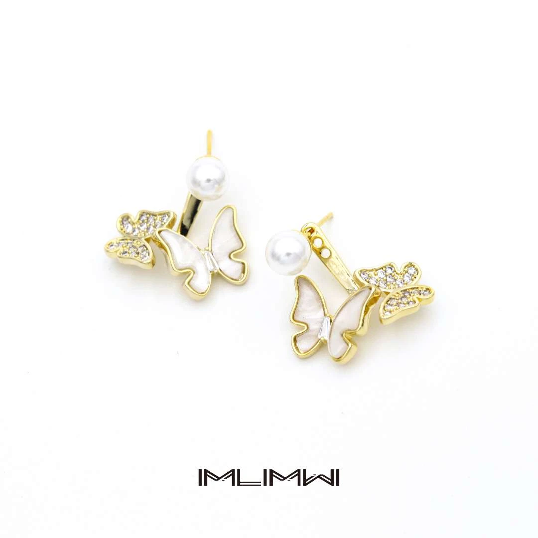 合金仿珍珠耳饰 【化蝶】气质精致百搭耳环轻奢锆石贝珠耳钉M40