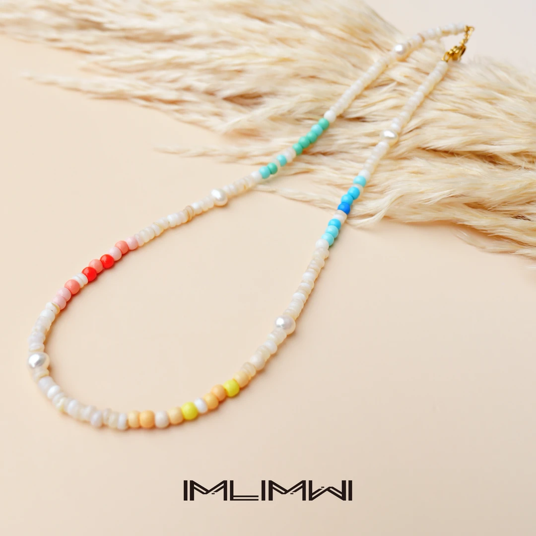 钛钢项链 【落日余晖】马卡龙色贝壳彩色简约串珠小众轻奢项链M236