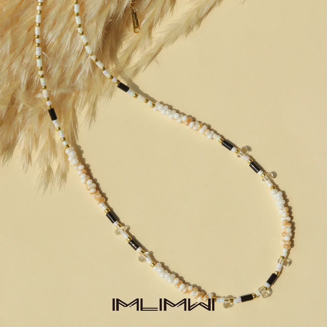 钛钢项链 【白色▪恋人】黑瑙米珠法式原创小众手工串珠轻奢项链M199