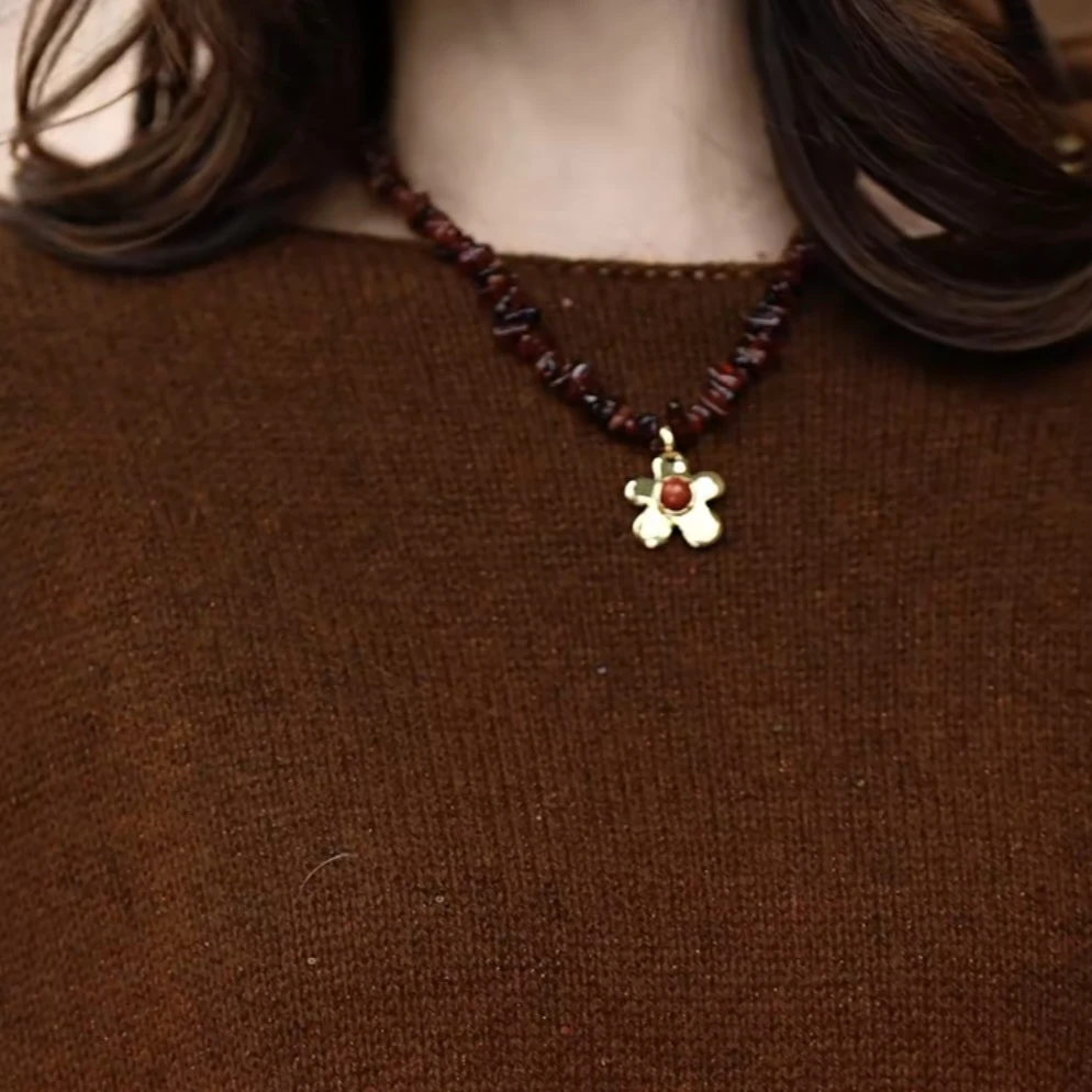 【泛芮】贝贝同款花朵挂脖珠珠链针织B12094
