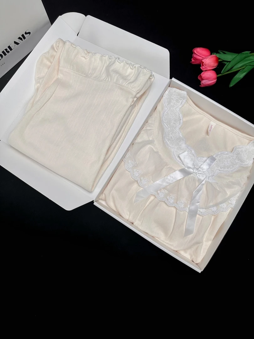 睡衣女款2024秋季新款长袖长裤蕾丝边洋气高级感可外穿家居服套装