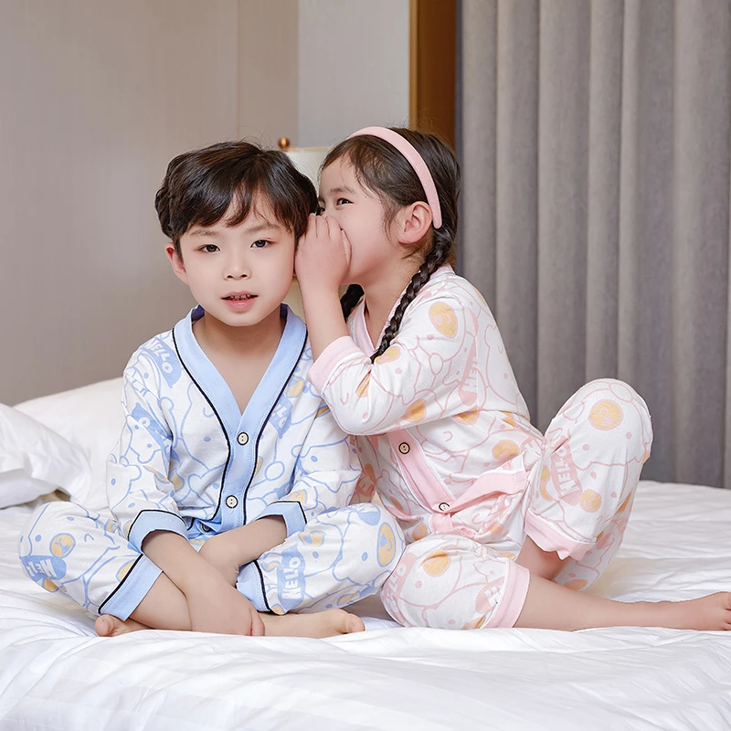 【月亮慧选M】儿童纯棉家居服夏薄款七分开衫空调服男女宝领睡衣