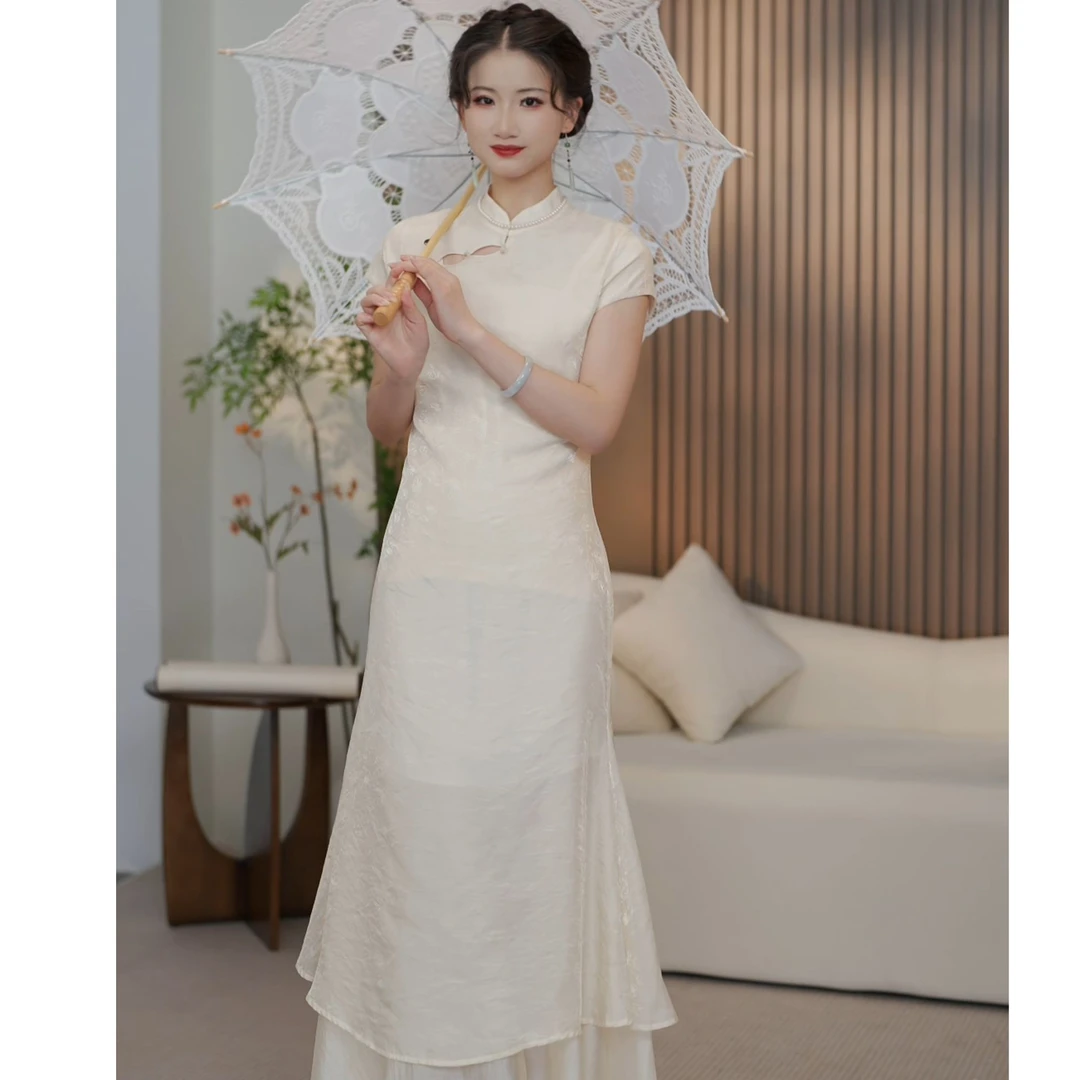 造镜集【白月光】小众设计感国风显瘦显白假两件连衣裙