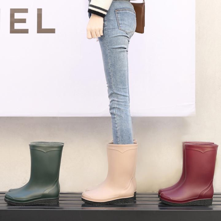 韩版加绒中筒雨鞋女士雨靴防滑防水鞋时尚保暖成人加棉胶鞋水靴冬