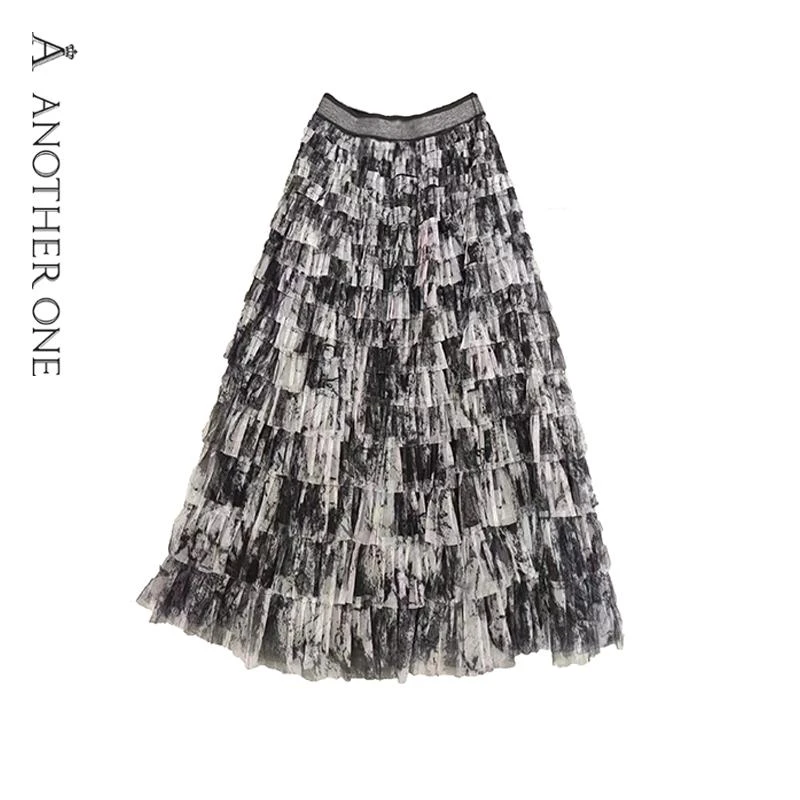 ANOTHER ONE安那迪复古纱裙女中国风半身裙水墨晕染设计感蛋糕裙#