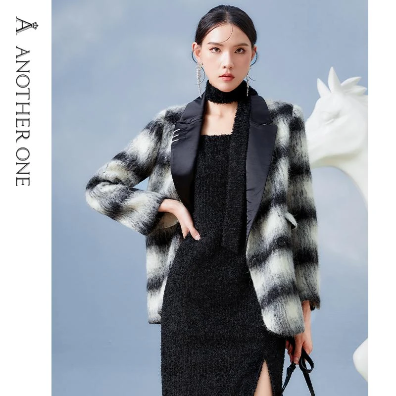 ANOTHER ONE法式复古撞色呢子大衣中长款时髦气质外套