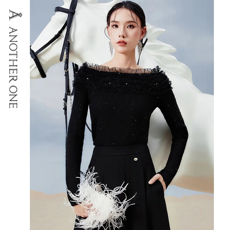 ANOTHER ONE安那迪一字肩毛衣别致绝美小上衣轻奢高级感针织衫