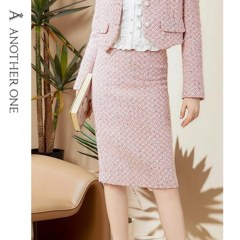 ANOTHERONE名媛气质小香风半身裙粗花呢中裙