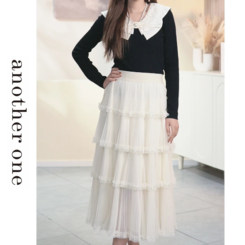 ANOTHER ONE时尚网纱中长款半身裙女钉珠设计仙女蛋糕裙#