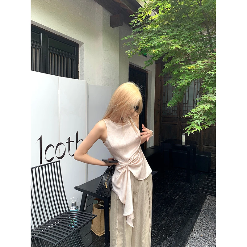 TA suki  显瘦褶皱设计遮副乳遮小肚子下摆设计感十足背心上衣