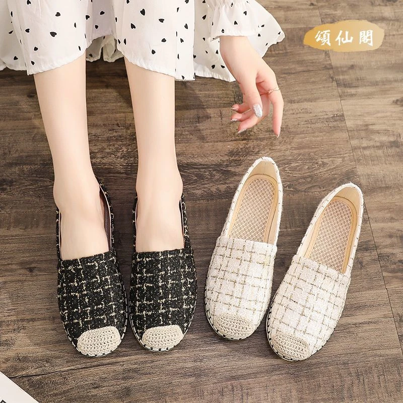 老北京布鞋女春夏棉麻圆头休闲低帮一脚蹬网红小香风平底大头鞋女