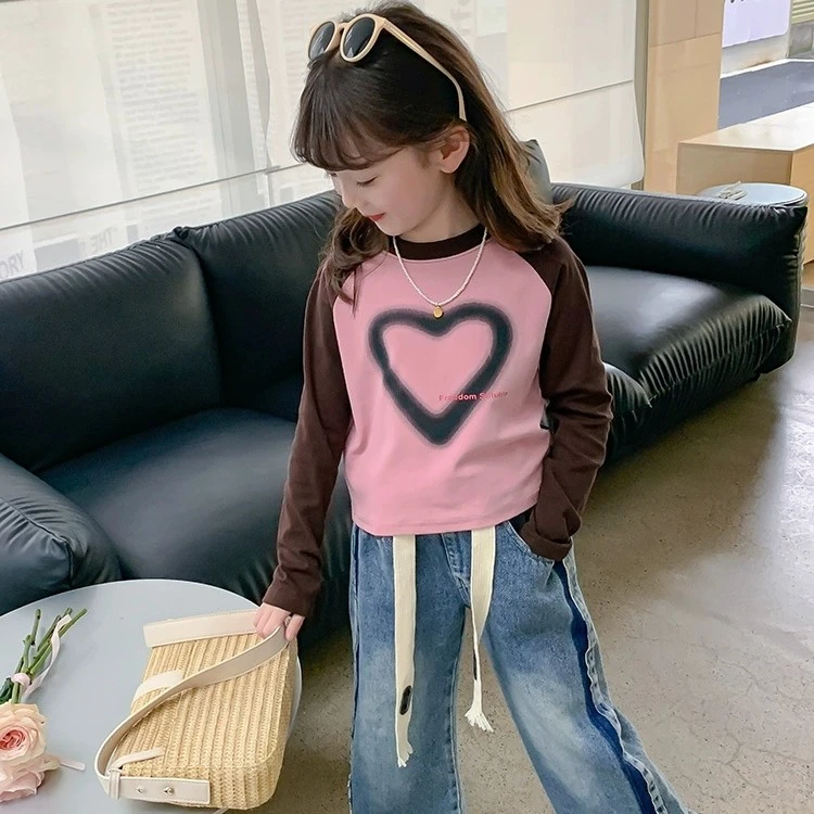 女童长袖t恤2023新款洋气儿童秋装韩版打底衫小女孩短款百搭上衣