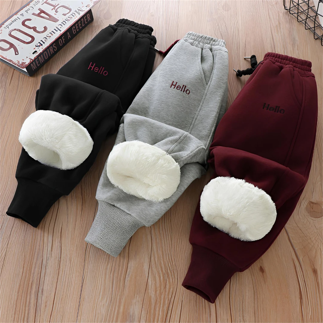 【加绒现货】儿童加绒裤2024冬季中大童保暖兔毛休闲裤百搭运动卫裤