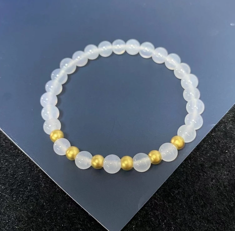 足金卡5古法6颗 白色玛 瑙手串@@A006-6-1