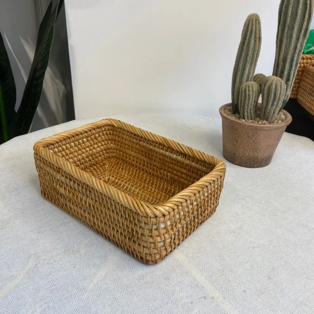 秋藤美越南藤编 30*20*10包边长方形果盘大号手工编织托盘收纳筐