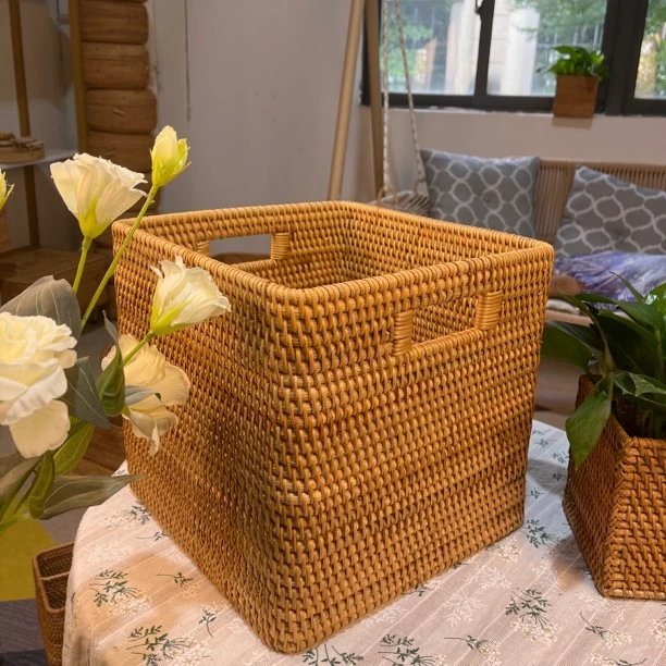 秋藤美越南藤编 方形收纳筐30*30*30客厅卧室收纳整理手工储物
