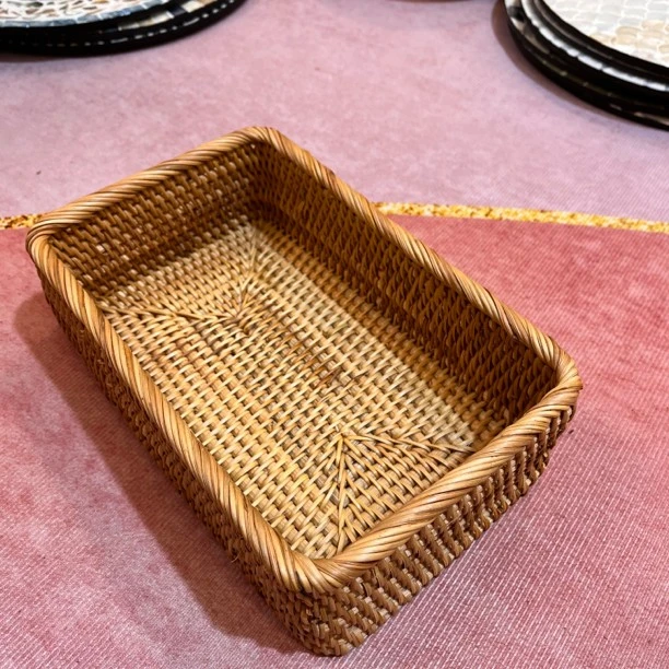 秋藤美越南藤编 25*16*9包边方形收纳中号客厅托盘长方形水果篮