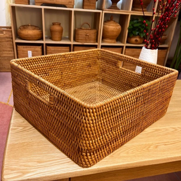 秋藤美越南藤编48*43*19加大号长方形收纳筐纯手工家客厅储物织筐