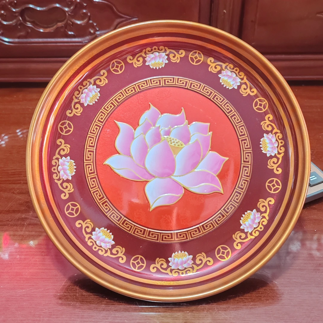 合金彩绘高脚水果盘  莲花宝字 家用桌面果盘