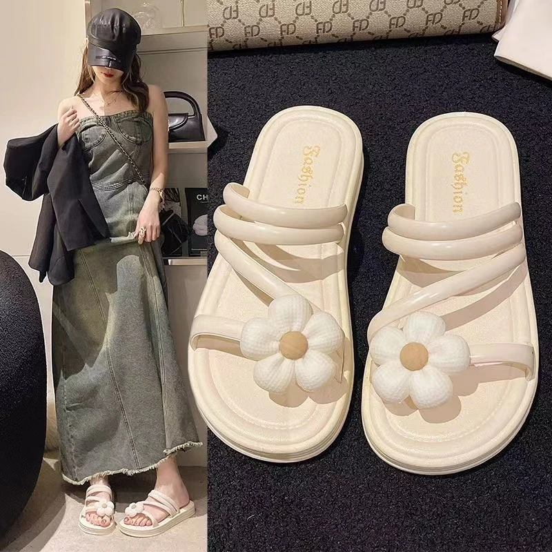 2025新款小清新甜美花朵平底两穿女拖网红百搭夏季外出凉拖鞋女