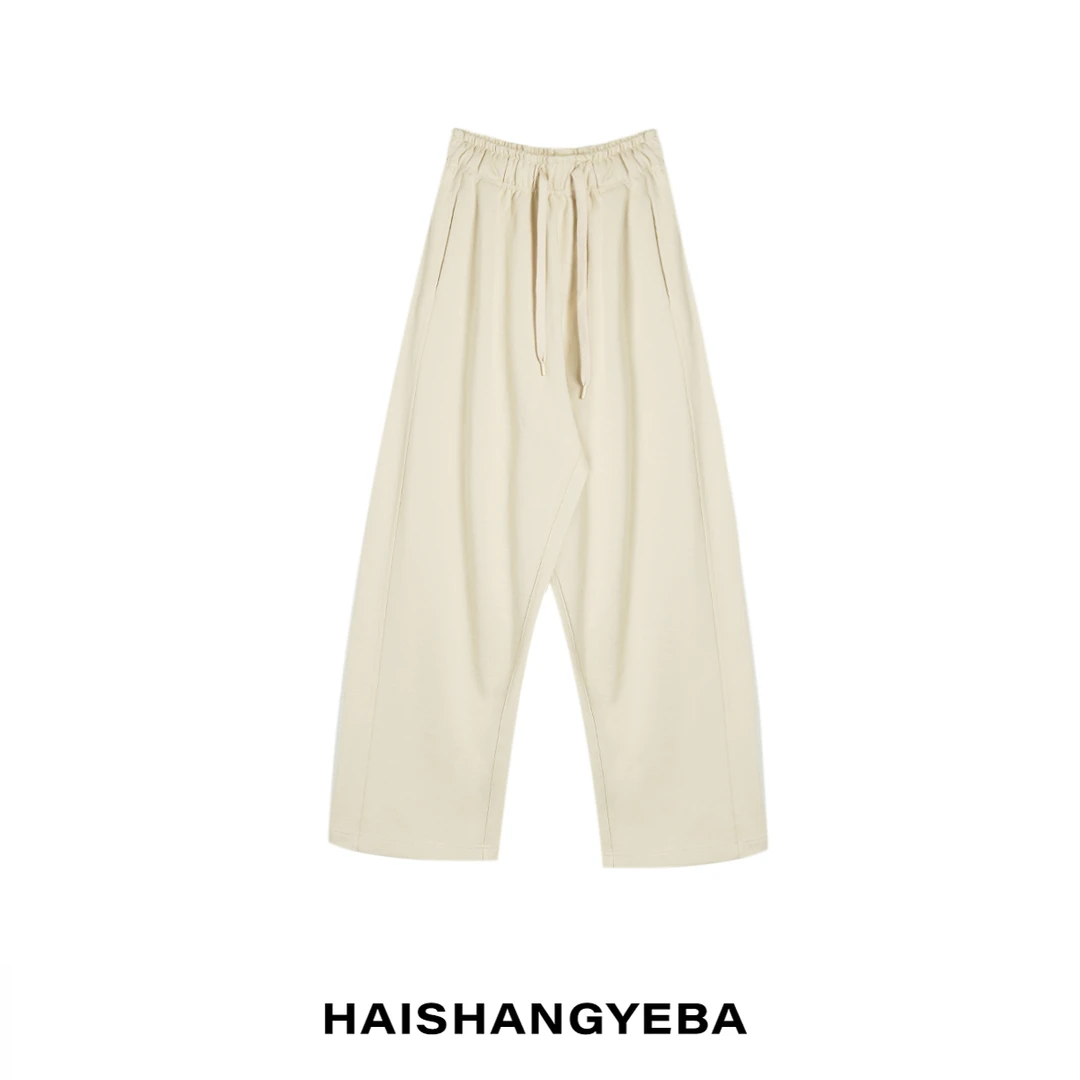 【海上叶爸】新款2024春秋百搭棉纯色松紧腰宽松简约休闲裤