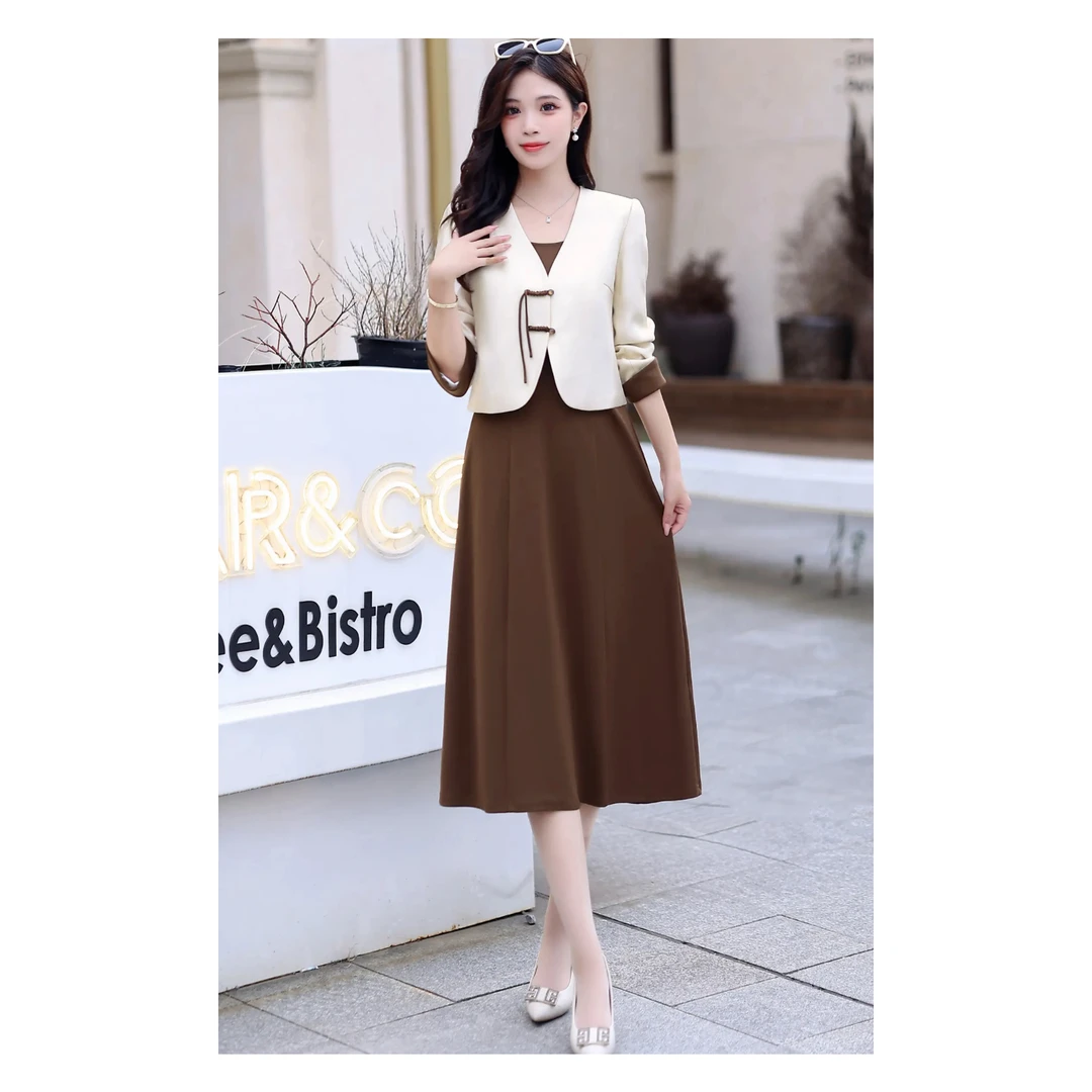 JIRUIMAN/吉瑞曼春秋新品经典七分袖外套搭气质吊带裙两件套TQ011