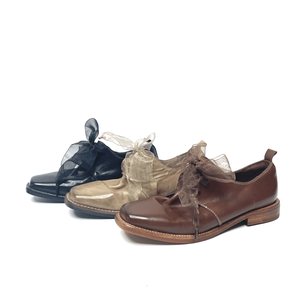 2024新款水洗马皮方头设计单鞋女英伦风复古做旧手工女鞋102-136