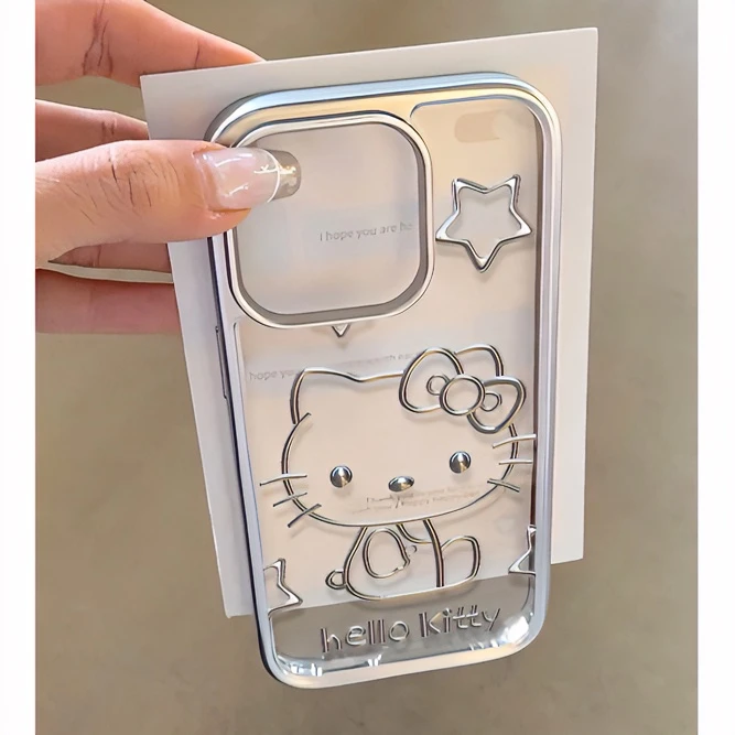 牛牛电镀线条kitty适用苹果15promax手机壳iPhone13银框14/1211