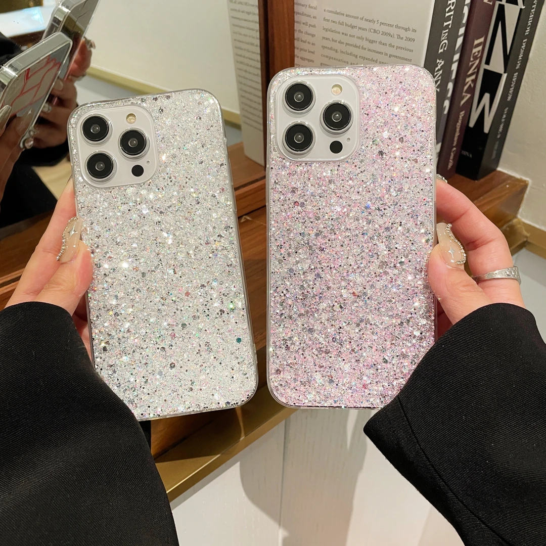 高级感ins亮片iPhone15promax苹果14手机壳13/11滴胶12小众XSXR女
