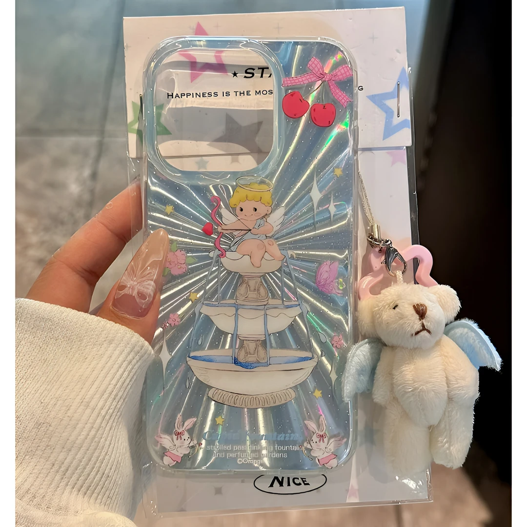 这家壳高级感细闪天使喷泉适用iPhone15手机苹果14/13极光12女11