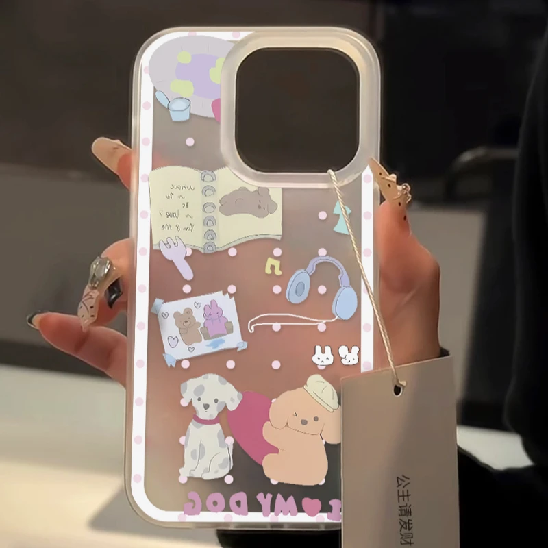 小众粉波点狗iPhone15promax苹果13手机壳14/11大孔12软壳XSXR潮