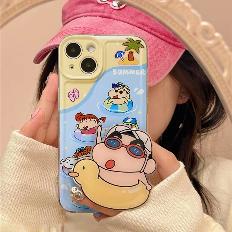 ins卡通可爱小新苹果14promax手机壳iphone11/13支架12/XS软xr/8P